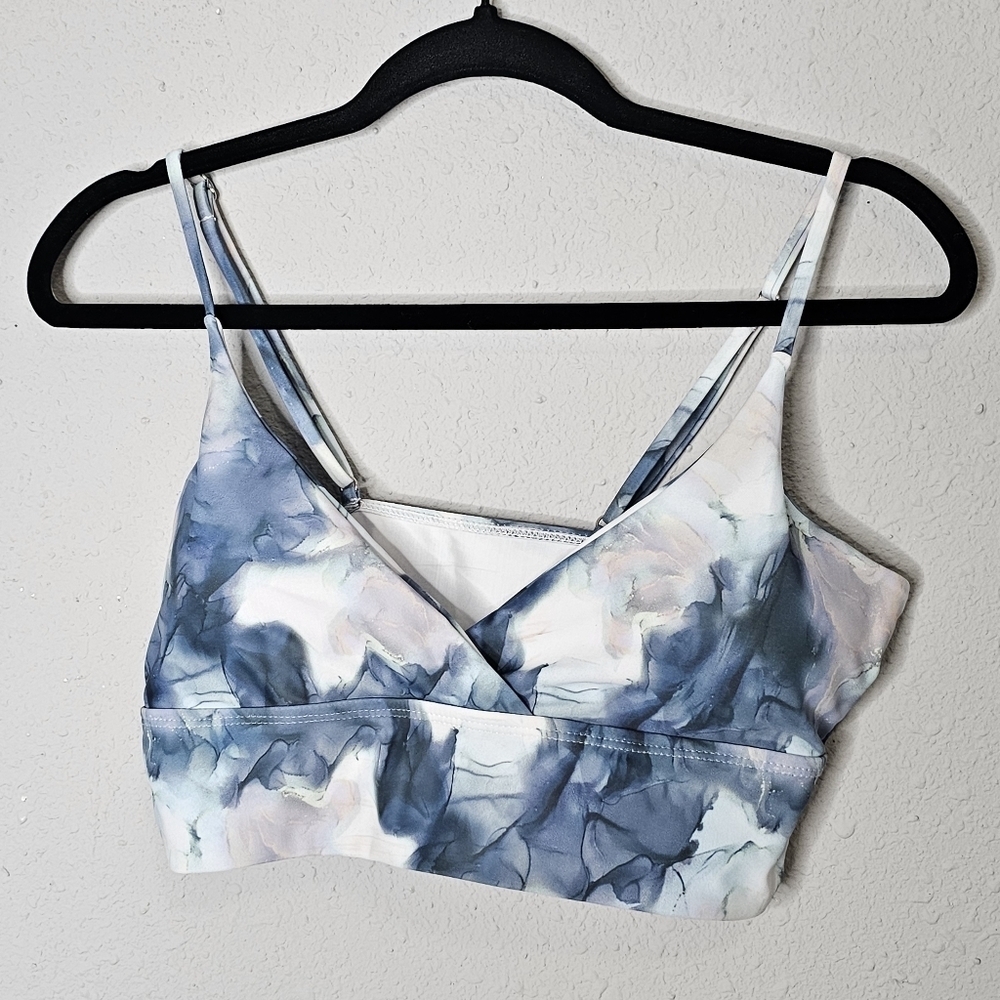Shein Watercolor Bikini Top Size XL Blue White Swim Swimsuit Beach Coastal Pool - Picture 1 of 9